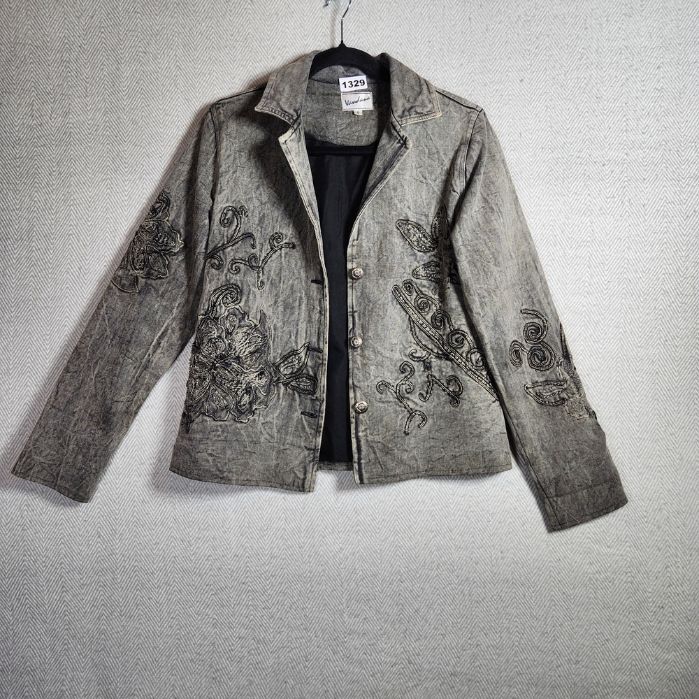 Vintage Vandana Elegant Embroidered Womens Small Jean Jacket Beaded